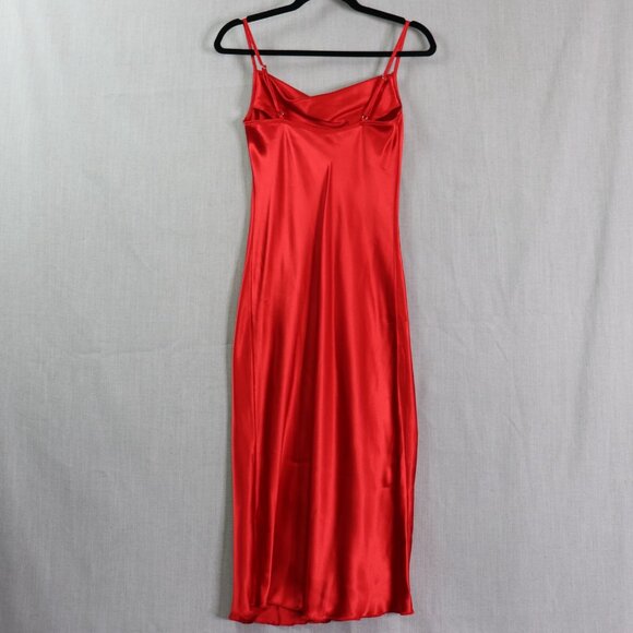 Y2K Bebe Red Satin Slip Midi Dress XS Cowl Neck Spaghetti Straps Made in USA - Picture 4 of 12